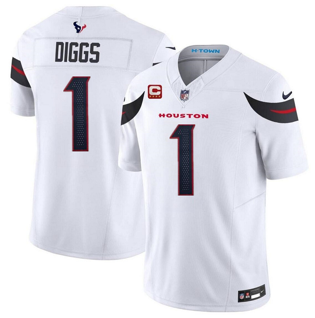 Men's Houston Texans #1 Stefon Diggs White 2024 Vapor F.U.S.E. With 4-Star C Patch Limited Football Stitched Jersey